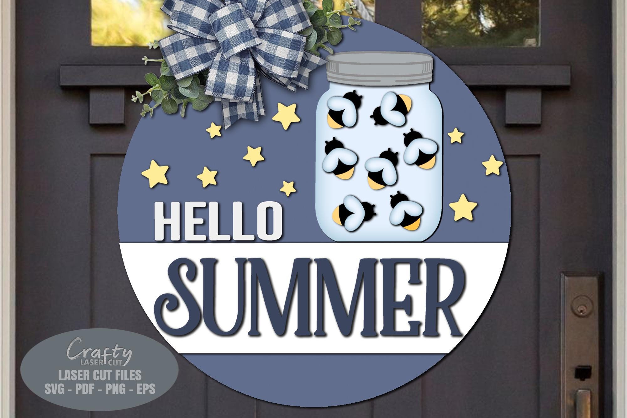 Hello Summer Door Hanger SVG Laser Cut Files: Firefly Welcome Sign SVG ...