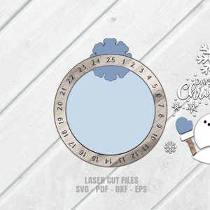 Days Until Christmas SVG laser cut files of a snowman sign for Glowforge and XTool.