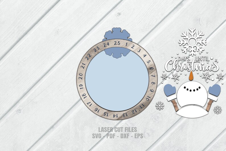 Days Until Christmas SVG laser cut files of a snowman sign for Glowforge and XTool.