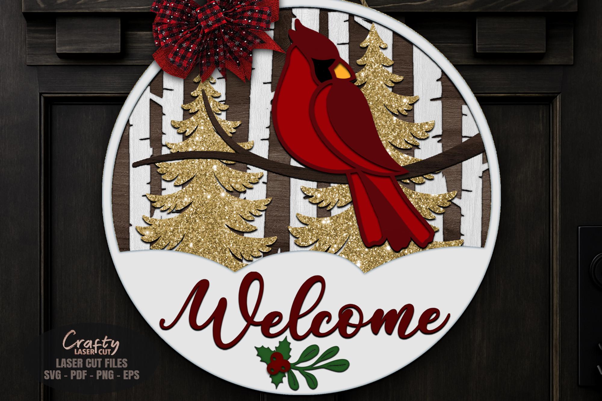 Christmas Door Hanger SVG Laser Cut Files, Cardinal Welcome Sign SVG ...