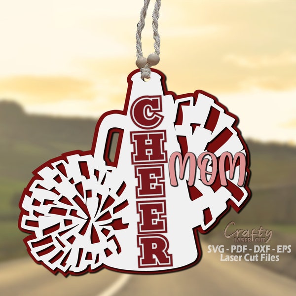 Cheer Mom Car Charm SVG Laser Cut Files - Cheerleader SVG - Cheer SVG - Mom Svg - Sports Svg - Car Accessories - Charm Svg - Glowforge Files