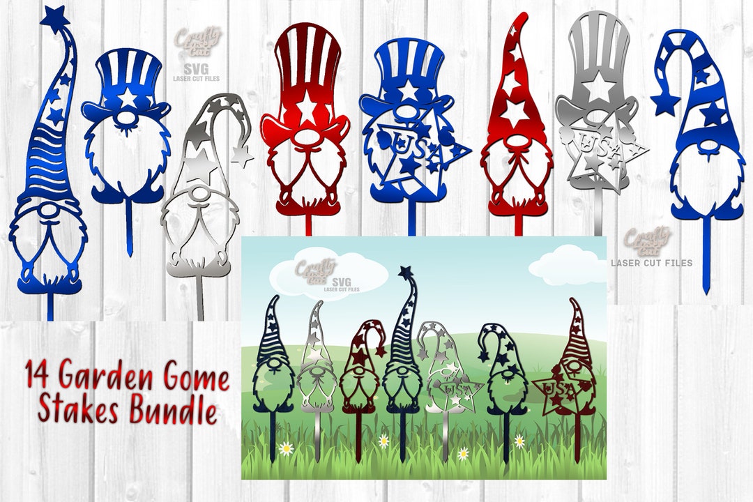 USA Gnome SVG Bundle Laser Cut Files Gnome Laser File Lawn Stake SVG 14