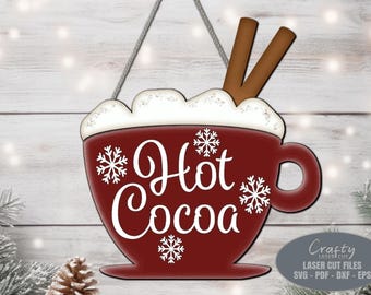 Hot Cocoa Bar SVG Laser Cut Files: Christmas Sign SVG, Glowforge, XTool