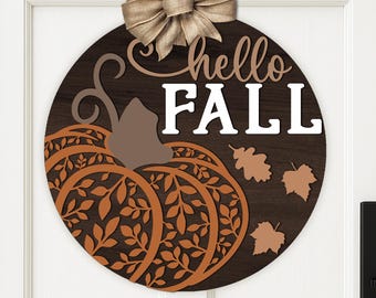 Hello Fall Door Hanger SVG - Pumpkin SVG - Laser Cut Files - Fall Door Sign - Welcome Sign Svg - Pumpkin Door Hanger Svg - Glowforge Files