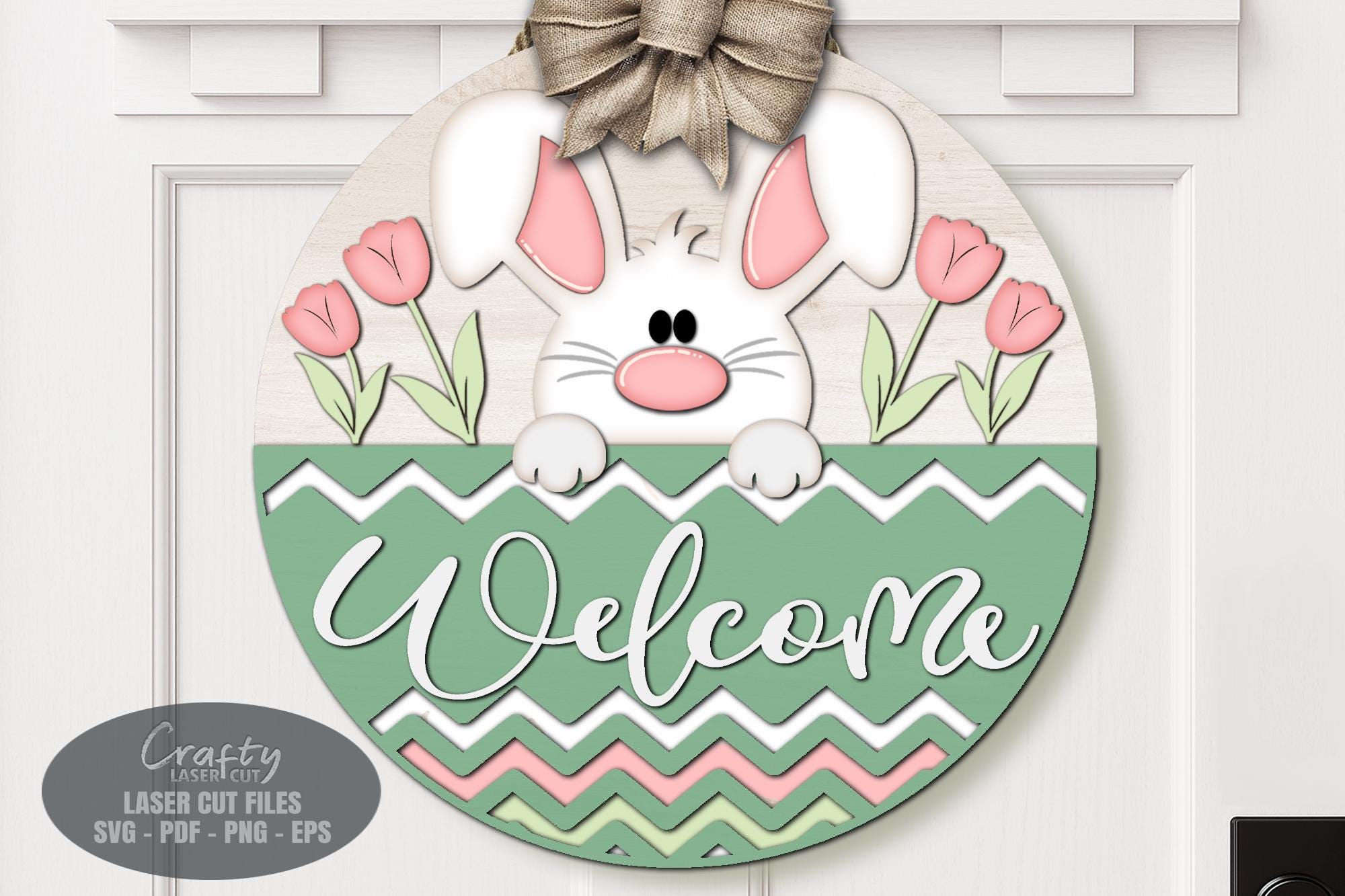 Easter Bunny Door Hanger SVG Laser Cut Files, Tulip Floral Welcome Sign ...
