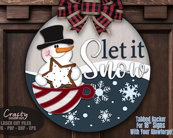 Snowman Door Hanger SVG Laser Cut Files: Christmas Welcome Sign SVG, Glowforge