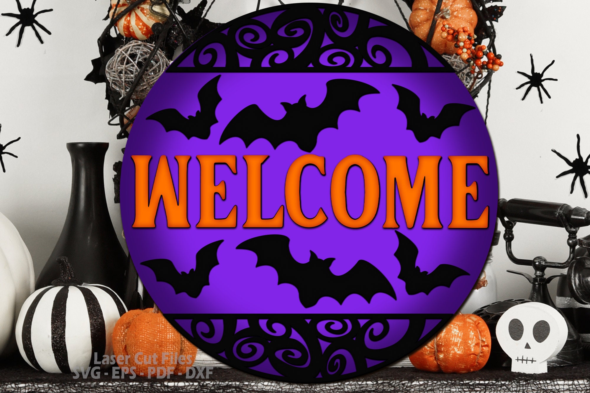 Halloween Door Hanger SVG Laser Cut Files: Bat Welcome Sign SVG ...