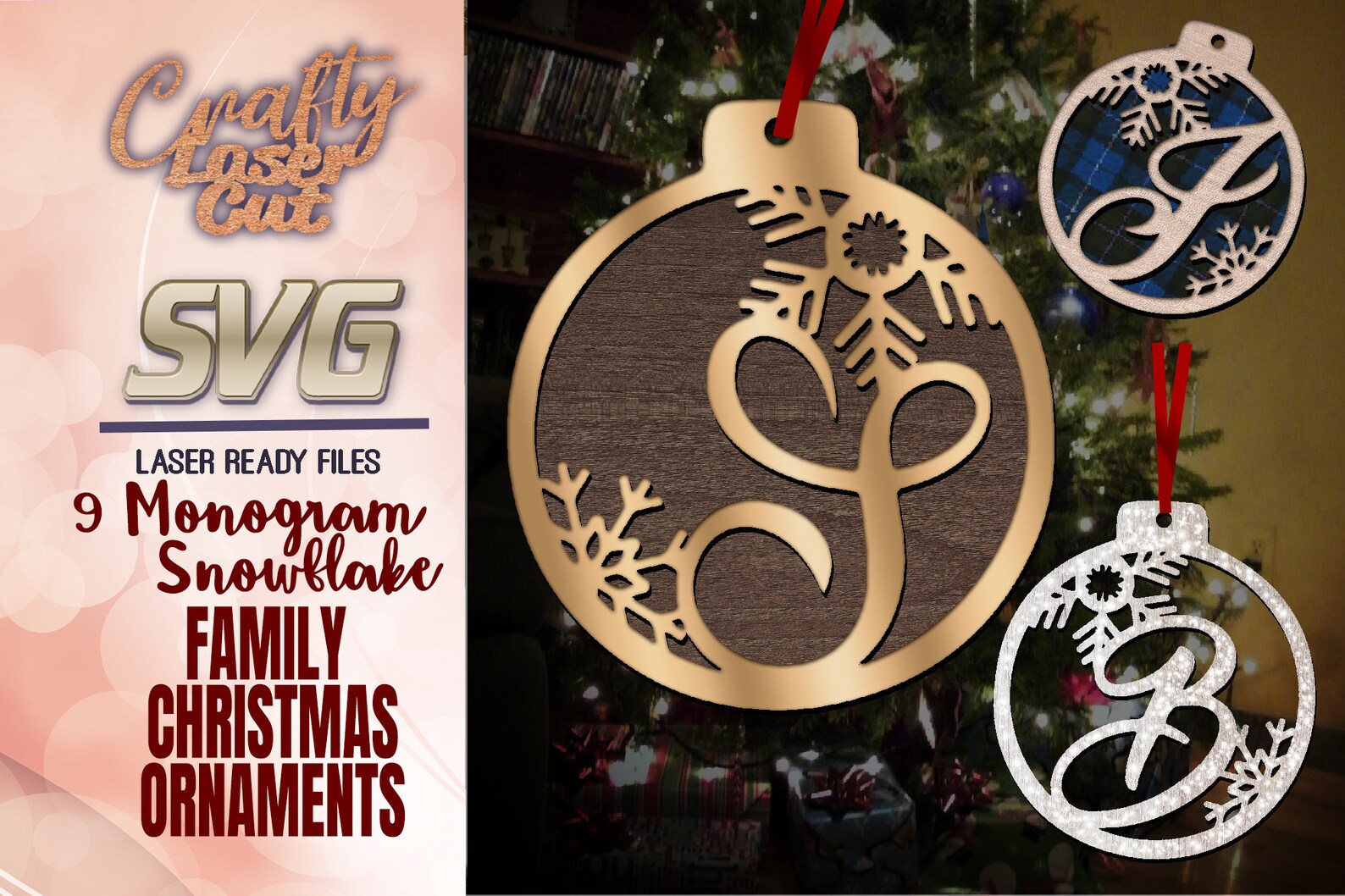 Download Monogram Family Christmas Ornament SVG Glowforge Files ...