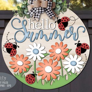 Hello Summer Door Hanger SVG Laser Cut Files: Ladybug Daisy Welcome ...
