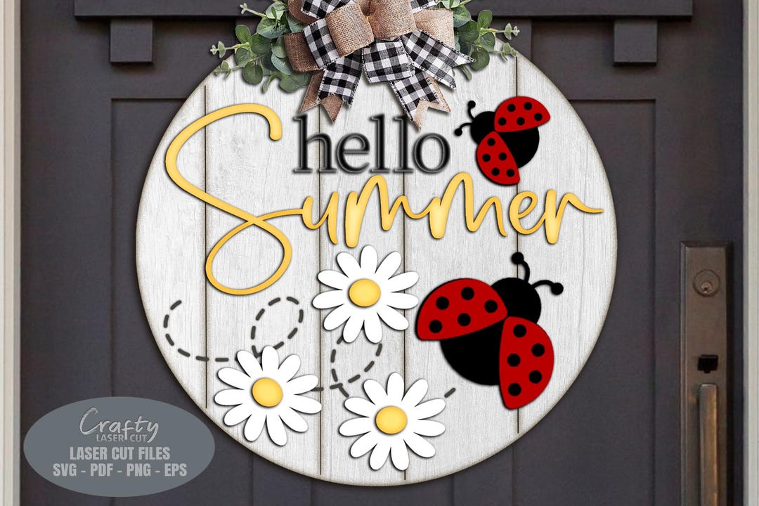 Floral Summer Door Hanger SVG - Daisy SVG - Ladybug Welcome Sign Svg ...