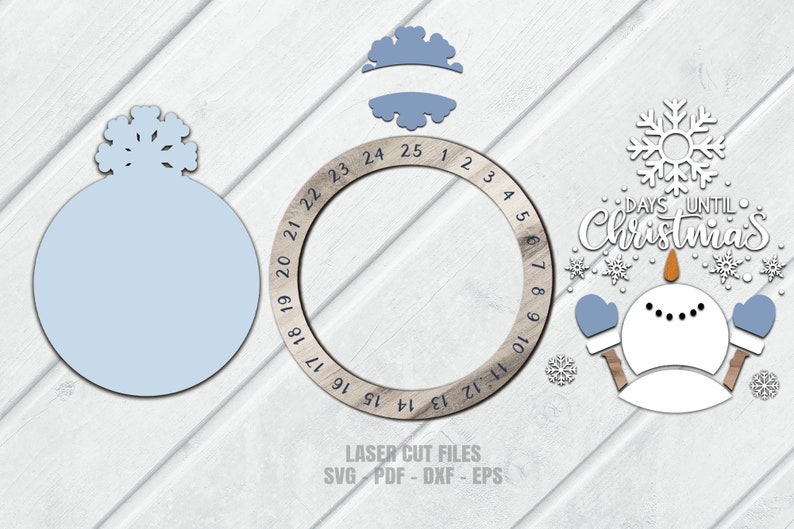Christmas Countdown Sign SVG laser cut files of a snowman countdown design for Glowforge and XTool.
