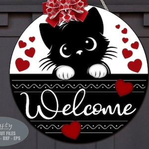 Accroche-porte chat de la Saint-Valentin - coeurs SVG - fichiers découpés au laser - chat SVG - panier Svg - chaton - panneau de porte chat - Glowforge