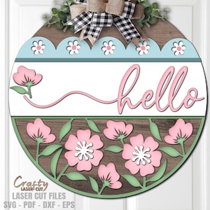 Accroche-porte floral SVG - fichiers découpés au laser - fleur SVG - printemps SVG - été Svg - panneau de bienvenue floral - fichiers Glowforge