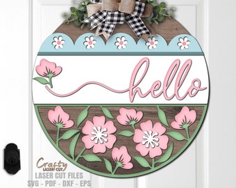 Floral Door Hanger SVG - Laser Cut Files - Flower SVG - Spring SVG - Summer Svg - Welcome Sign Svg - Floral Door Sign - Glowforge Files