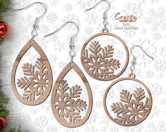 Schneeflocke Ohrringe SVG Laser Cut Files: Winter und Weihnachtsohrring SVG, Glowforge