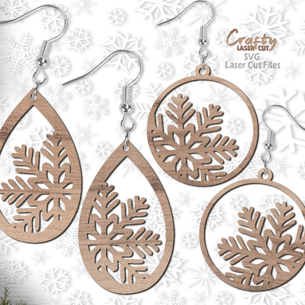 Snowflake Earrings SVG - Snowflake Svg - Winter Earrings Svg - Christmas Dangle Earrings Svg - Earring Template - Glowforge Files
