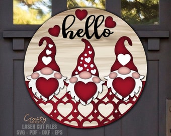 Valentine Gnome Door Hanger SVG Laser Cut Files: Heart Welcome Sign SVG
