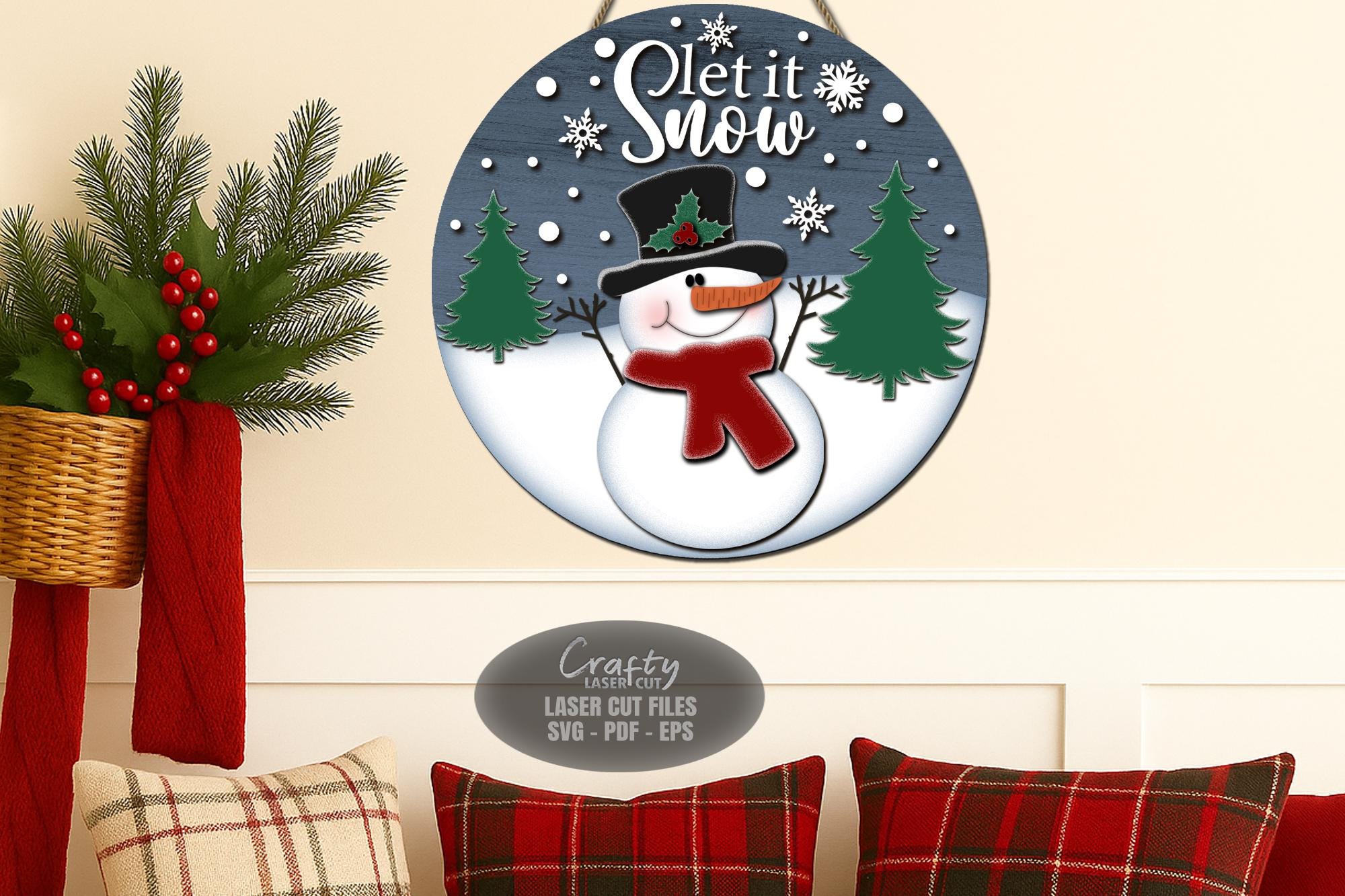 Snowman Door Hanger SVG Laser Cut Files: Winter, Christmas Welcome Sign ...