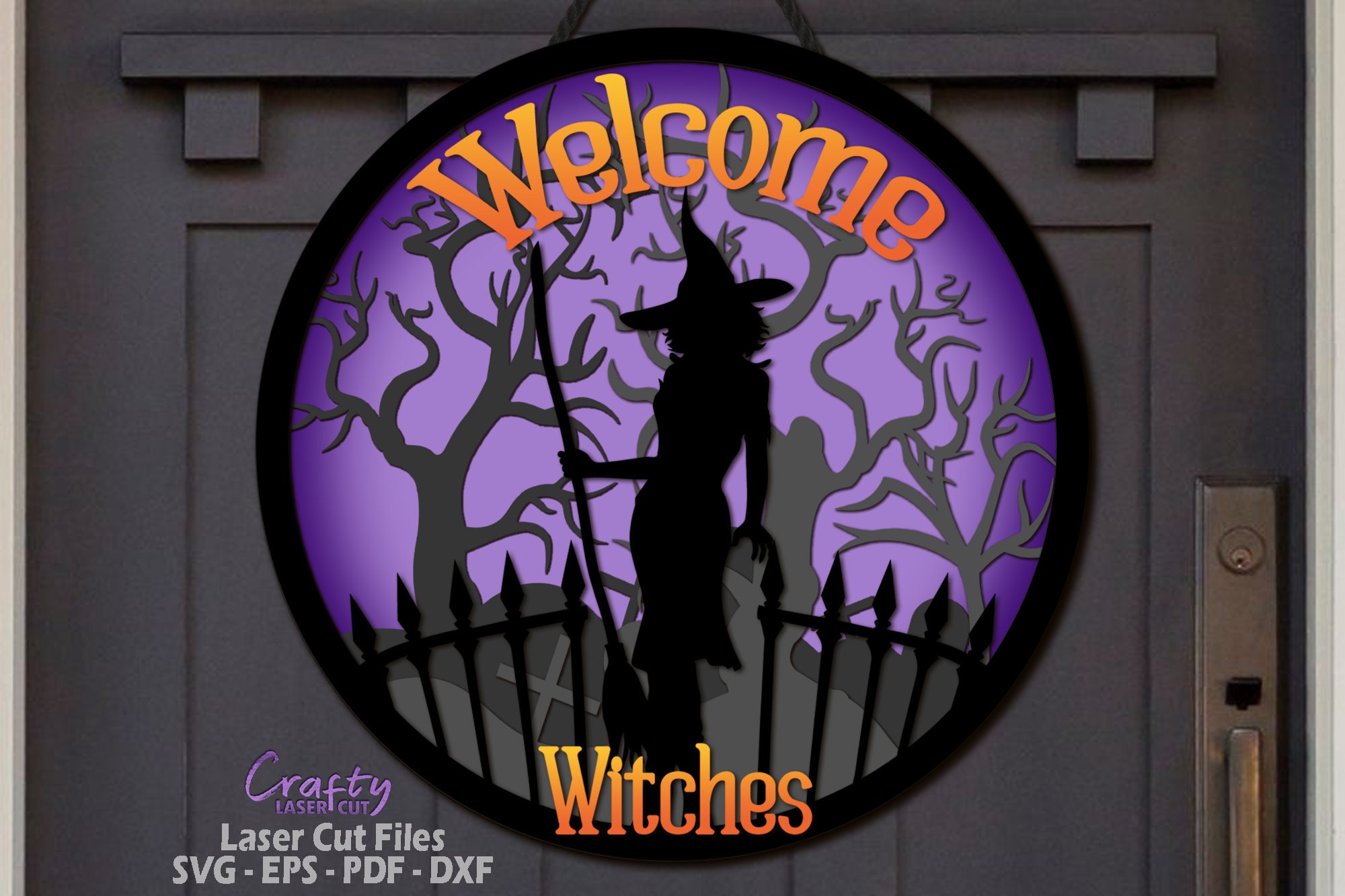 Halloween Witch Door Hanger SVG Laser Cut Files: Witches Welcome Sign ...