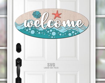 Beach Welcome Sign SVG - Laser Cut File - Beach Door Hanger - Beach SVG - Starfish Svg - Welcome Sign SVG - Beach Door Sign - Glowforge File