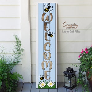 Bee Welcome Sign SVG - Daisy Porch Sign SVG - Laser Cut Files - Daisy Svg - Bee SVG - Spring Sign Svg - Summer Sign Svg - Glowforge Files