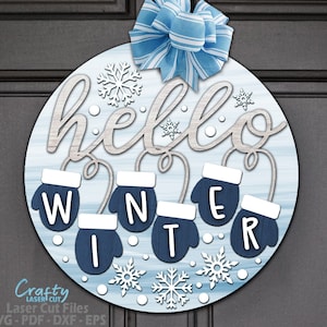 Mitten Door Hanger SVG - Christmas SVG - Laser Cut Files - Mittens SVG - Snowflake - Winter Welcome Sign Svg - Winter Decor - Glowforge File