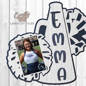 Monogram Cheer Sign SVG - Glowforge Laser Files - Cheer SVG - Cheerleader SVG - Megaphone Svg - Sports Photo Frame - Sports Sign Svg