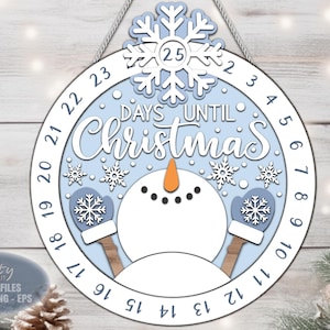 Snowman Christmas Countdown SVG Laser Cut Files: Days Until Christmas Sign SVG for Glowforge and XTool