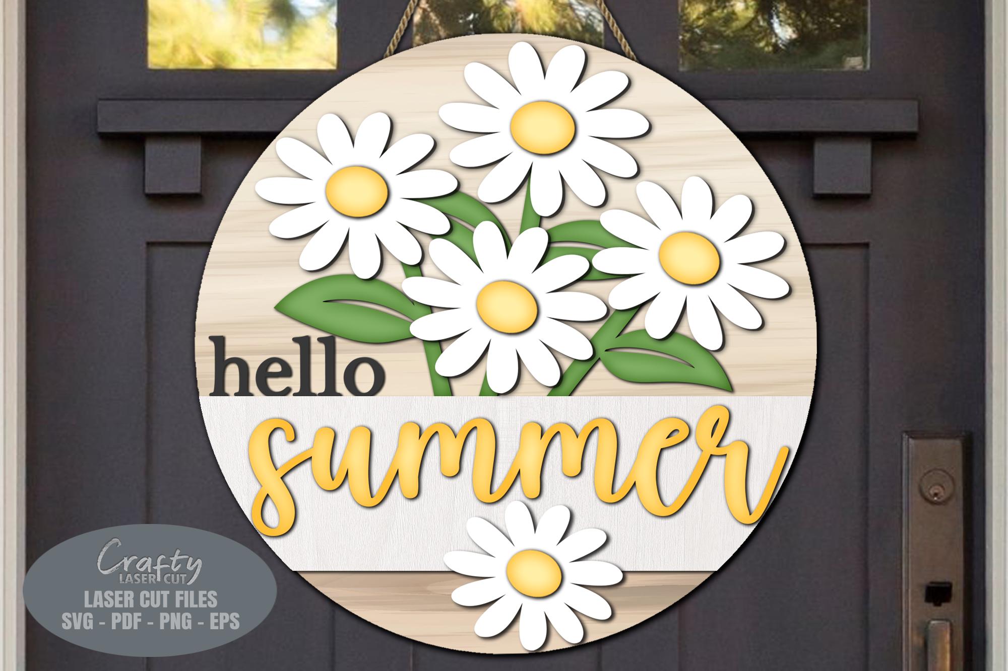 Floral Hello Summer Door Hanger Svglaser Cut Files: Daisy Welcome Sign ...