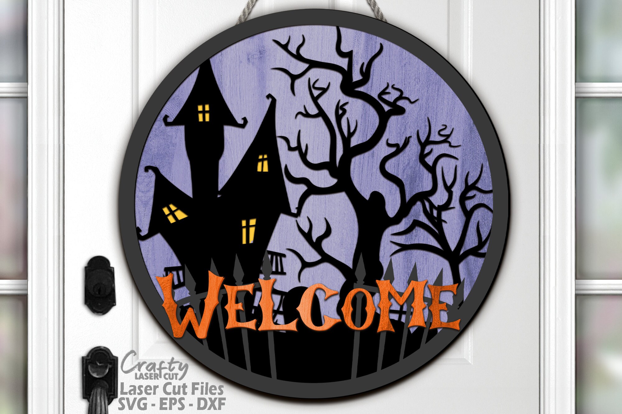 Halloween Door Hanger SVG Laser Cut Files: Haunted Mansion Welcome Sign ...
