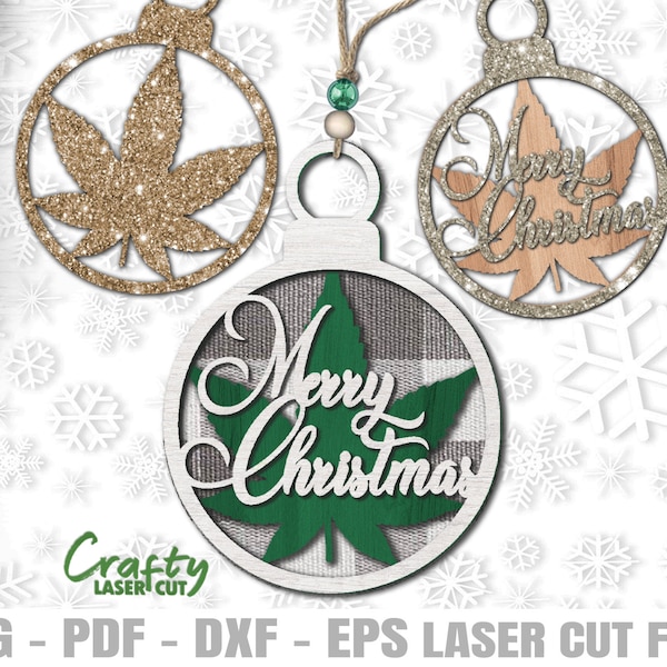 Marijuana Leaf Ornament SVG - Christmas SVG - Marijuana Leaf Svg - Tree Ornament Svg - Merry Christmas Svg - Weed Svg - Glowforge Files