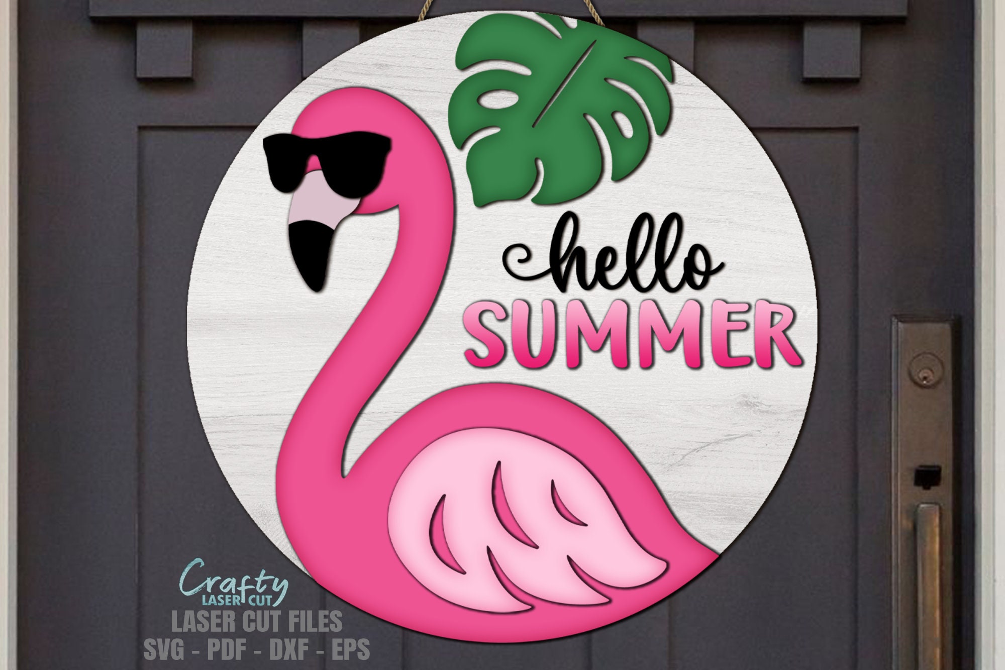 Hello Summer Door Hanger SVG Laser Cut Files: Flamingo Welcome Sign SVG ...