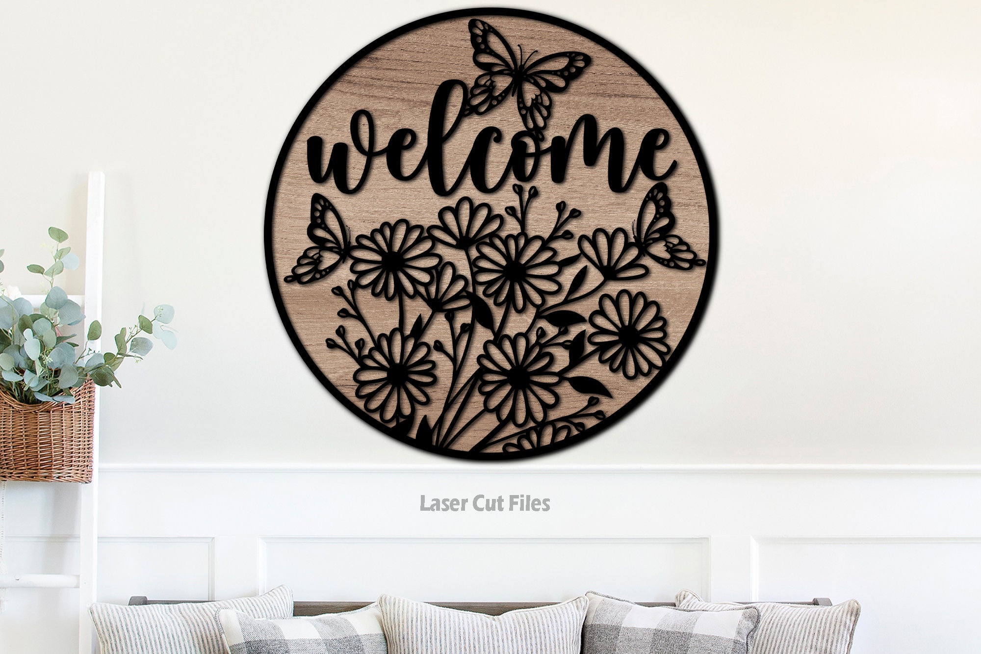 Butterfly Door Hanger SVG Laser Cut Files: Daisy Summer Welcome Sign ...