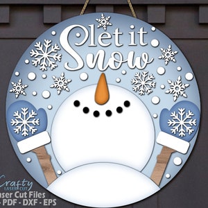 Snowman Door Hanger SVG Laser Cut Files: Christmas Welcome Sign SVG ...