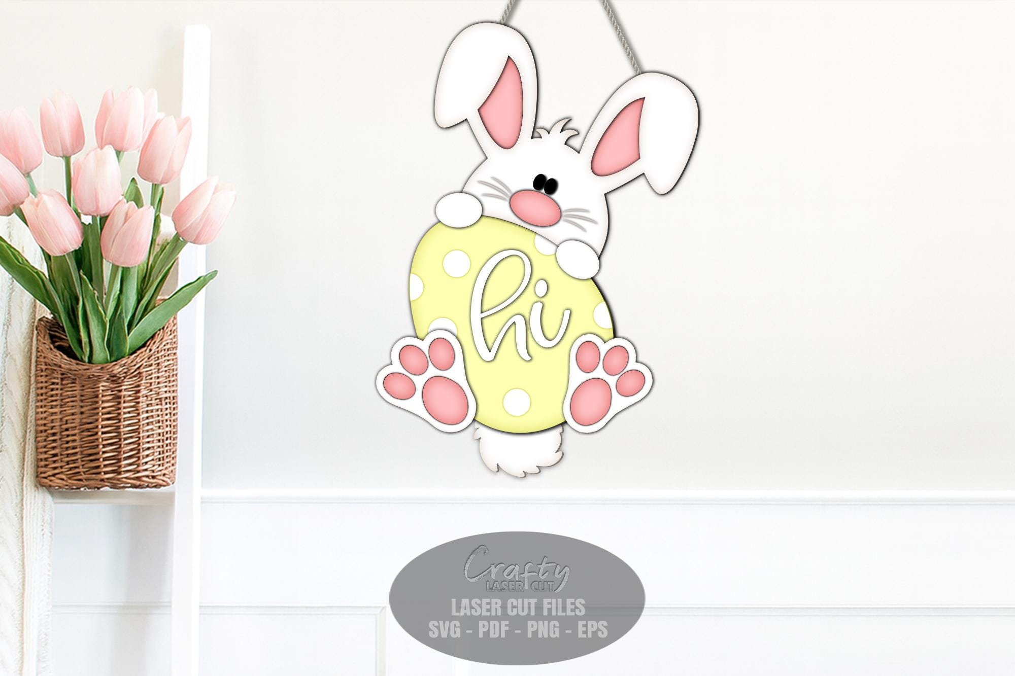 Easter Bunny Door Hanger SVG Laser Cut Files, Spring Egg Welcome Sign ...