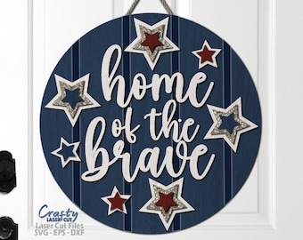 Patriotic Door Hanger SVG Laser Cut Files: 4th Of July Welcome Sign SVG, Glowforge