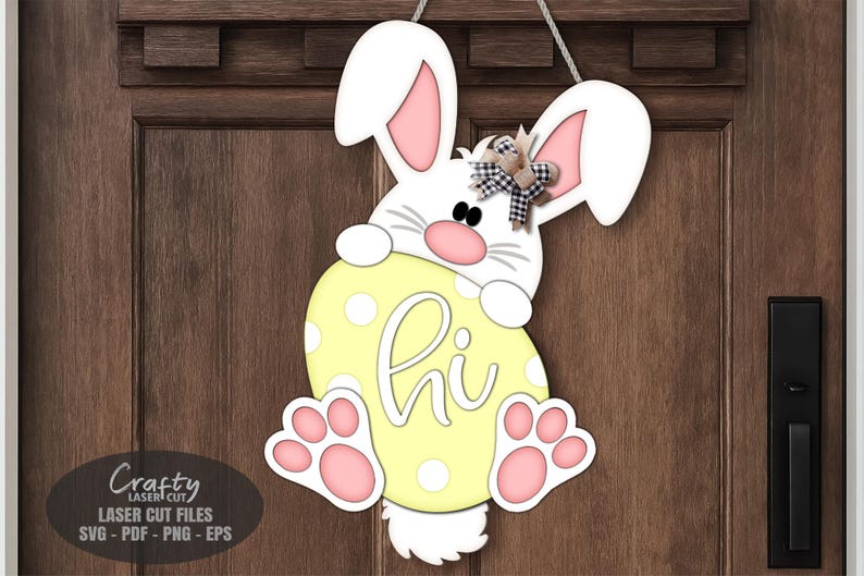 Easter Bunny Door Hanger SVG Laser Cut Files, Spring Egg Welcome Sign ...