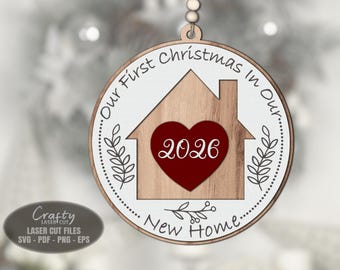 New Home Christmas Ornament SVG Laser Cut Files: First House, Glowforge, xTool