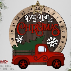 Conto alla rovescia di Natale SVG - Camion dell'albero SVG - File tagliati al laser - Giorni fino a Natale Svg - Conto alla rovescia per Natale Svg - Glowforge Files