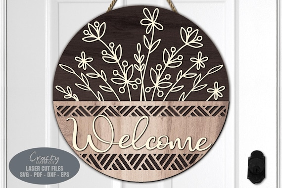 Floral Door Hanger SVG, Daisy Welcome Sign SVG, Laser Cut Files, Floral Basket SVG, Floral Door Sign, Glowforge Files, xTool