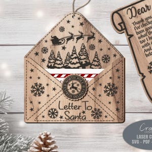 Adorno navideño SVG con carta a Papá Noel - Rastreador de Papá Noel SVG - Archivos cortados con láser - Reno - Decoración navideña - Bosque - Archivos Glowforge