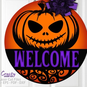 Jack O Lantern Welcome Sign SVG Halloween Door Hanger SVG Laser Cut ...