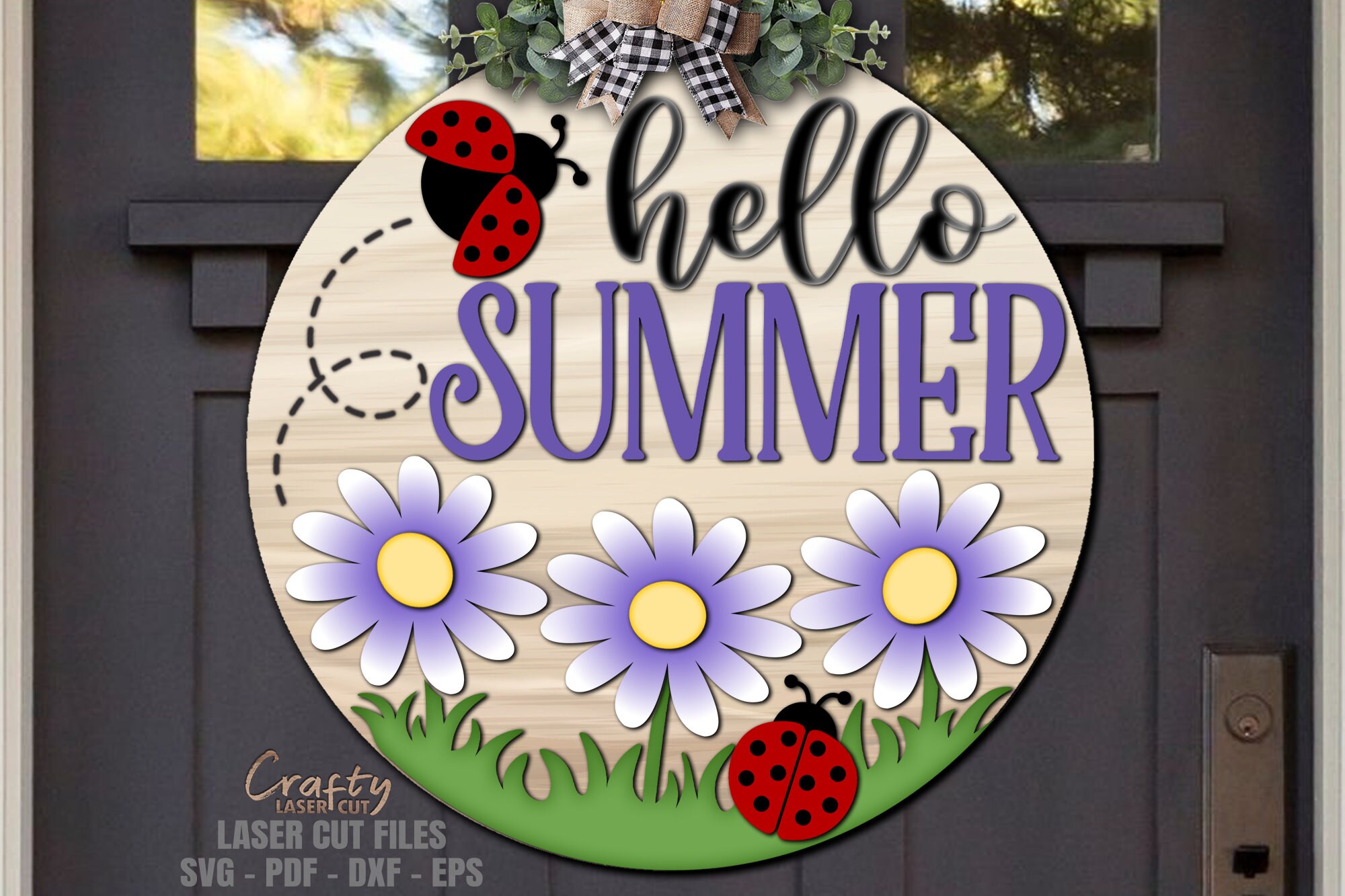 Summer Door Hanger SVG Laser Cut Files: Daisy Ladybug Welcome Sign SVG ...