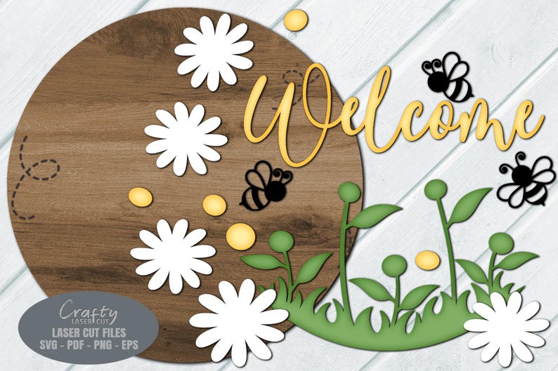 Daisy Bee Welcome Sign SVG Laser Cut Files: Summer Door Hanger SVG ...