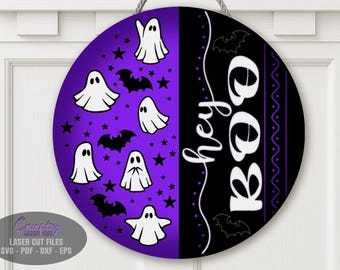 Ghost Door Hanger SVG Laser Cut Files: Halloween Welcome Sign SVG, Glowforge