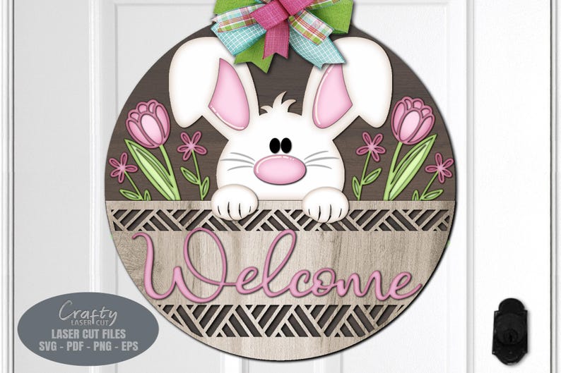 Easter Bunny Door Hanger SVG, Easter Welcome Sign SVG Laser Cut Files ...