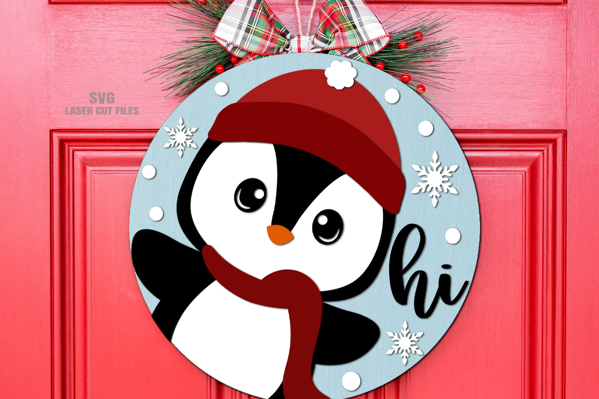 Penguin Door Hanger SVG Laser Cut Files Winter Door Hanger - Etsy
