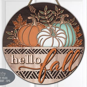 Herbst Türschild SVG - Hallo Herbst - Herbst Kürbis Handgemachte - Laser Schnitt Dateien - Herbst Schild - Herbst Dekor - Floral - Korb - Glowforge Dateien