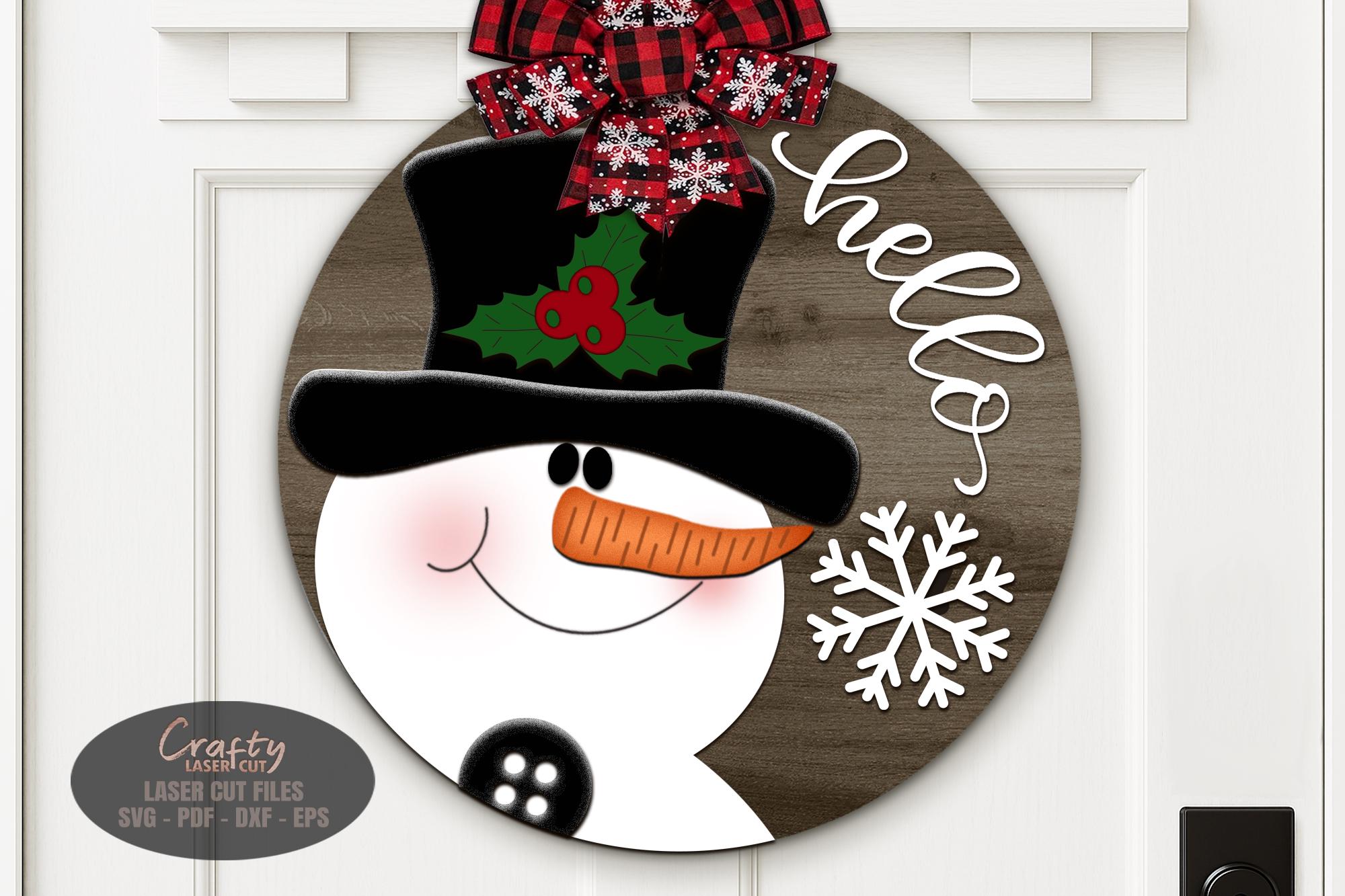 Christmas Door Hanger SVG Laser Cut Files: Hello Snowman Welcome Sign ...