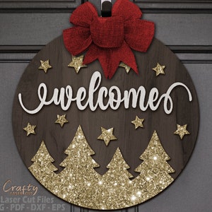 Christmas Door Hanger SVG - Christmas SVG - Welcome Sign SVG - Laser Cut Files - Christmas Door Sign - Wreath Centerpiece - Glowforge Files